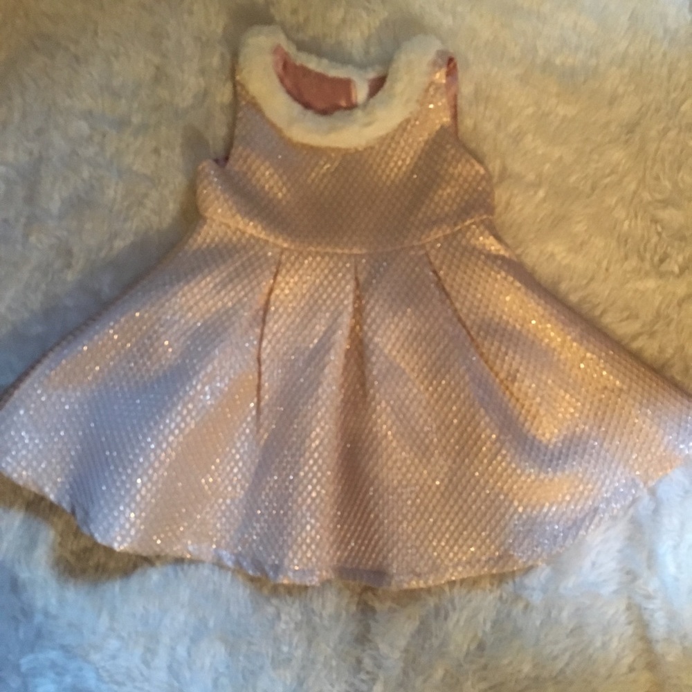 CHILDREN’S PLACE faux fur rose gold dress